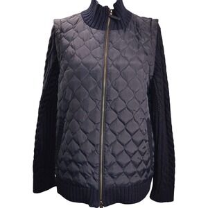 Talbots Women's Quilted Full Zip Navy Sweater Jacket Size Large Layer Cozy Fall